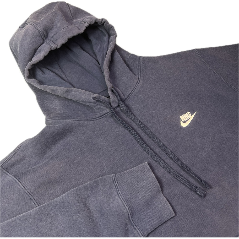 Nike Mens L Faded Navy Blue Embroidered Futura Logo Pullover Fleece Hoodie